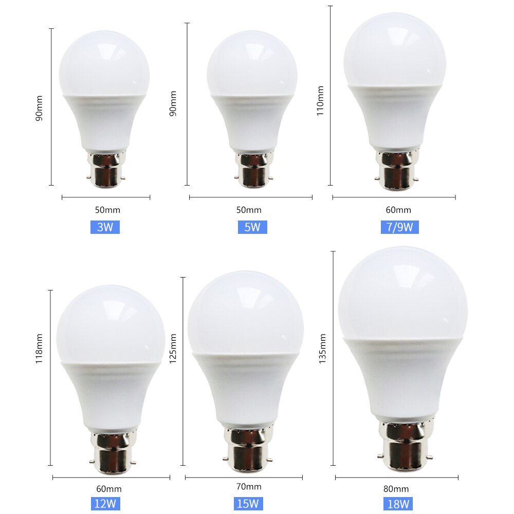 LED Lamp B22 LED Lamp 18 W 15 W 12 W 9 W 7 W 5 W 3 W LED licht Blubs Lampada Led Spotight Koud/Warm Wit AC 110 V 220 V 240 V Bombilla