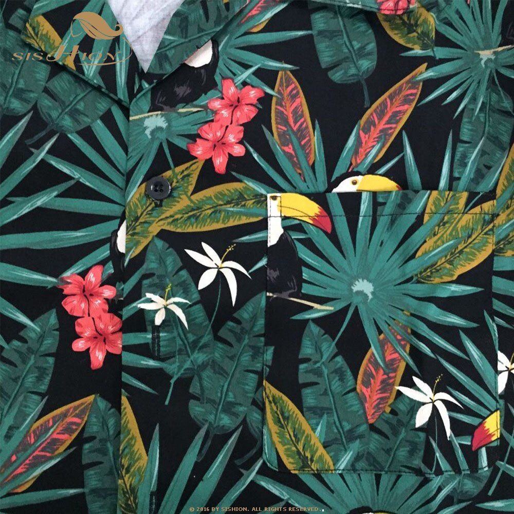 SISHION-camiseta con estampado Floral para hombre, camisa masculina de manga corta ST124 con estampado de flores de tucán, camisetas de manga corta de Palm Springs abotonada de cóctel,