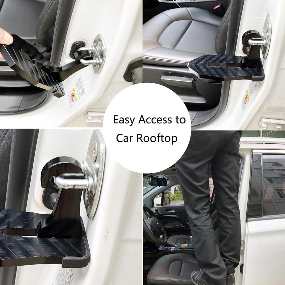 Black Car Foldable Step Ladder Vehicle Folding Stepping Ladder Foot Pegs Easy Access to Car Rooftop With Safety Hammer For Car