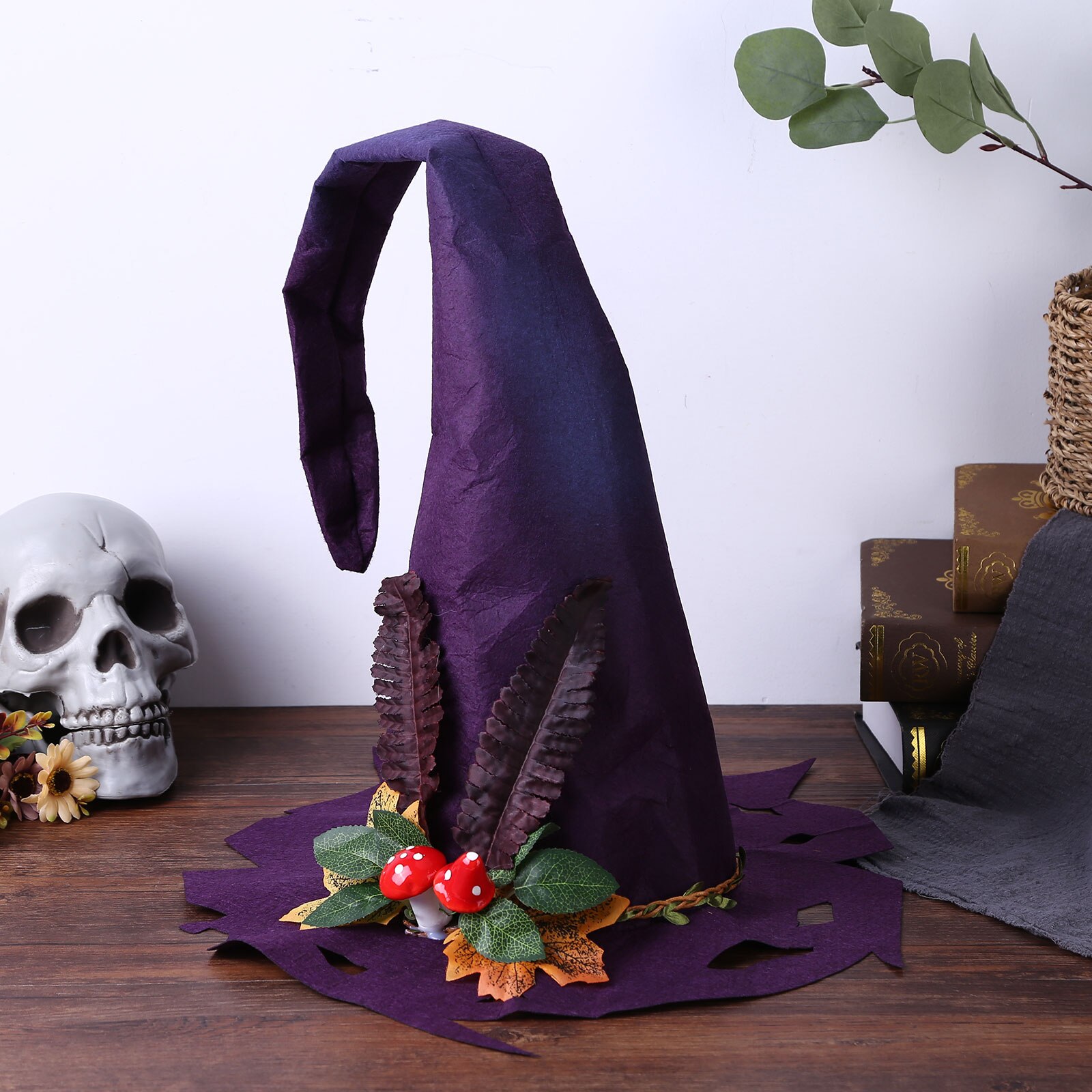 Halloween Party Felt Witch Hat Handmade Witch Hat with Flowers for Women Party Cosplay Costume Accessories