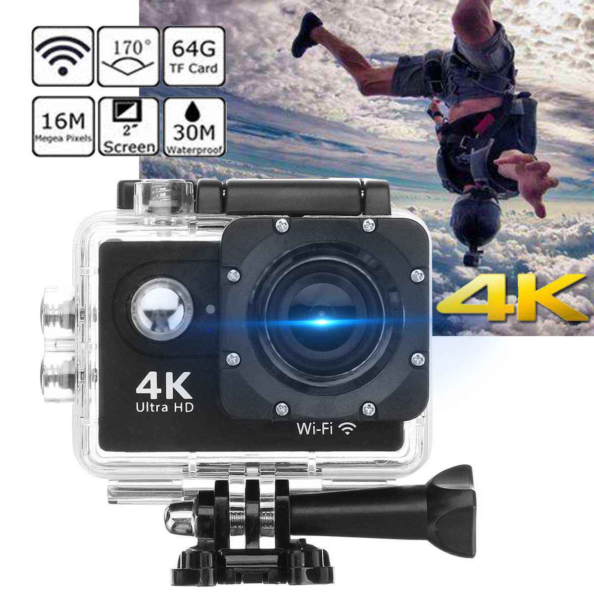 Action Camera Ultra HD 4K 30fps WiFi 2.0 inch 140D Underwater Waterproof Helmet Video Recording Camera Sport Cam