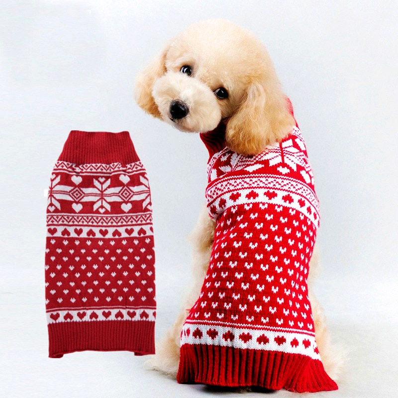 Vinter hundetøj jul snefnug kæledyr rød sweater strik sweater lille kat xmas hunde tøj til chihuahua bamse xxs-m