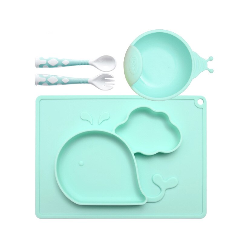 Børn servise sæt baby tallerken silikone baby retter skål fodring redskab ske gaffel sæt rejse sikker sag toddler kid træning