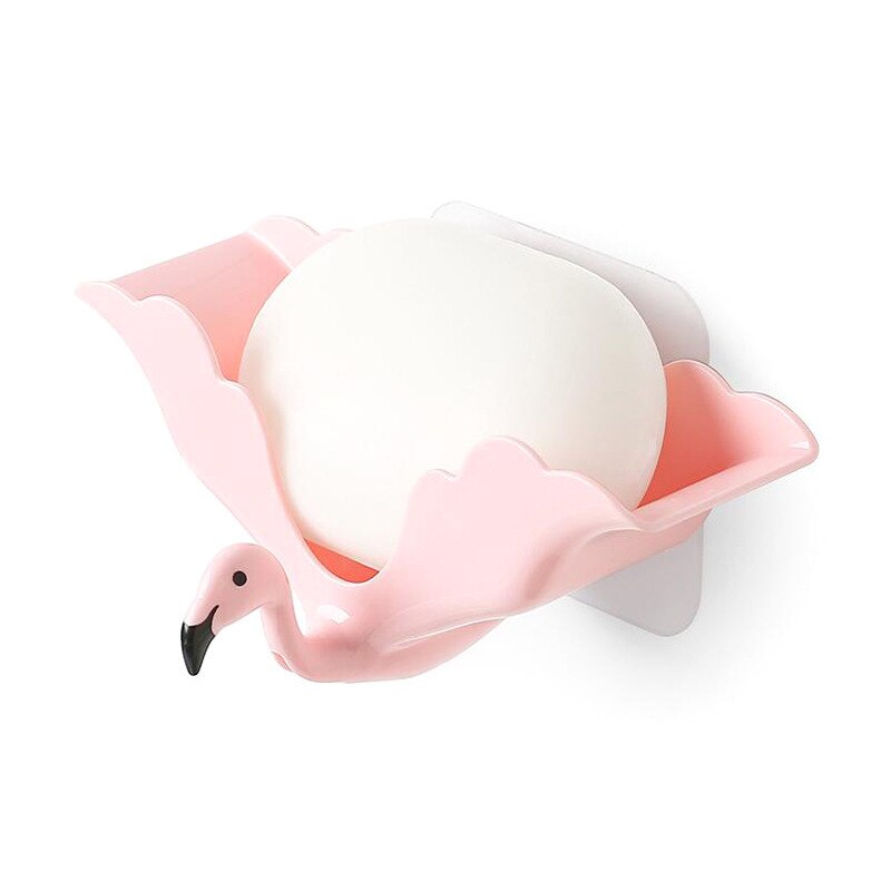 Flamingo Soap Box Drain Soap Holder Household Bathroom Wall Mounted Soap Dish Tray Kitchen Sponge Hanger Storage Racks: Pink