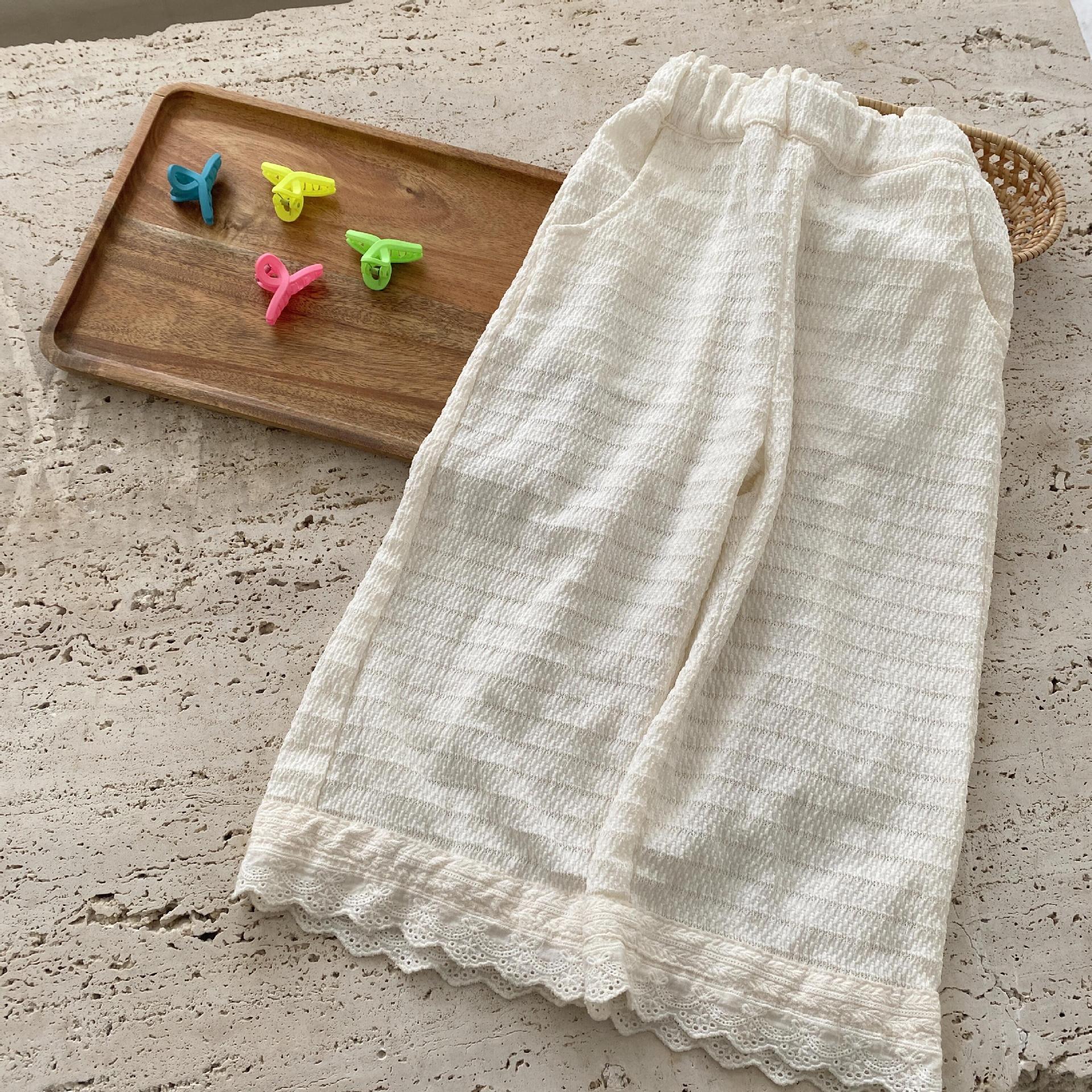 Pantalon élastique à la taille, longueur cheville, ample, droit, solide, Simple, confortable, doux, à la , moderne, propre, pour enfants filles, été: Beige / 4T