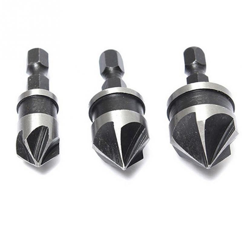 3pcs/set 12/16/19mm Durable Carbon Steel Hex Countersink Set Plate Tapping Chamfering Bit Quick Change Drill Bit Tools