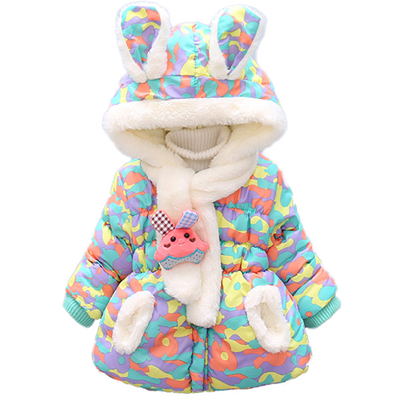 3 pcs Winter Meisjes Christmas Party Jassen met Sjaal en konijn Katoen Warm Baby Meisjes Schattige Konijn Oren Capuchon Camouflage jassen
