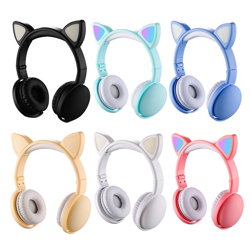 Wireless Headphones LED Light Cat Ear Noise Cancelling Bluetooth Headphones Bluetooth 5.0 Kids Girl Headset With Mic Headset