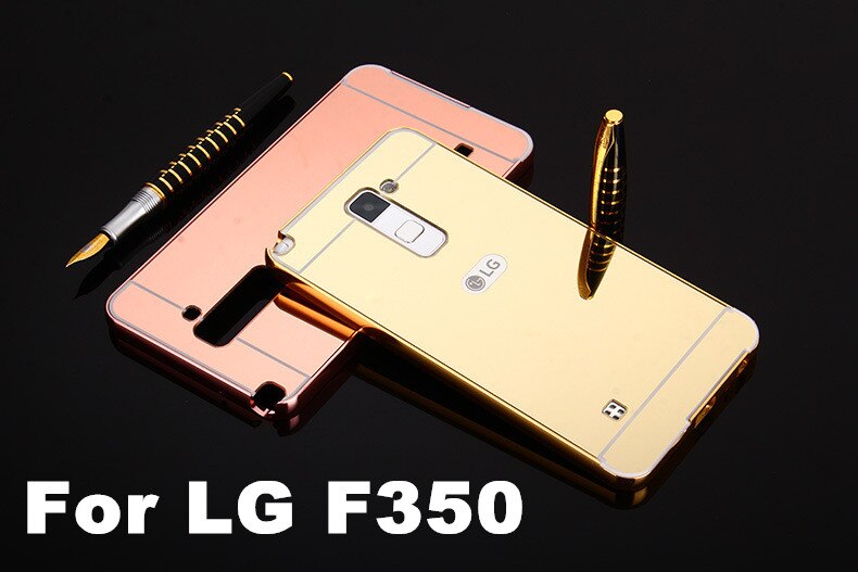 Parachoques de aluminio de Metal chapado en oro + carcasa trasera de espejo de plástico para LG K7 X210ds K10 Q6/Q6 Plus funda del teléfono híbrida fundas traseras