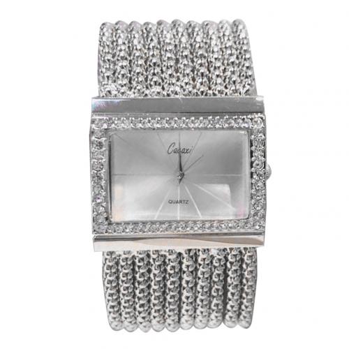 Luxe dameshorloge met strass, vierkante wijzerplaat, geen nummer, legering band, dames quartz armband met kwastjes, polshorloges, relogio feminino: Zilver