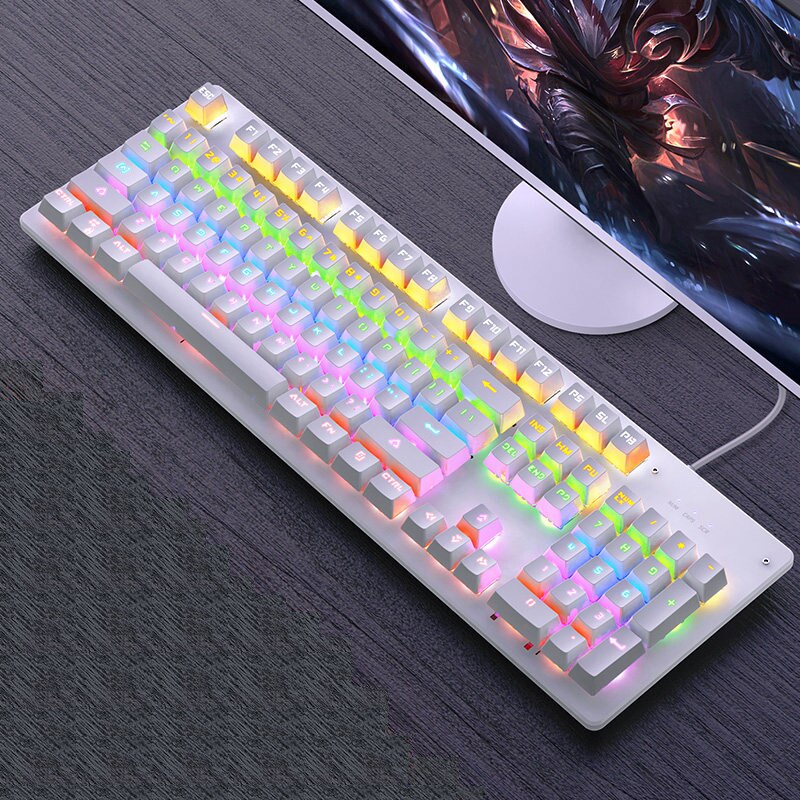 Gaming Mechanical Keyboard Punk Round Retro Keycap Backlit USB Wired Computer Peripherals: Square button white / Blue Switch