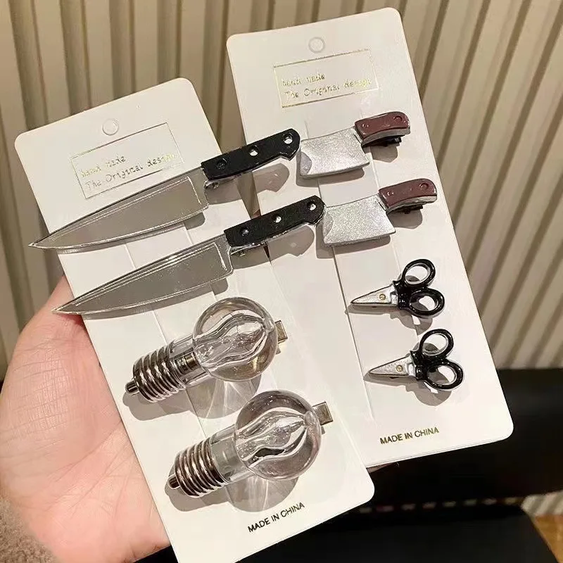 Pinces à cheveux couteau d'émulation, , drôle et , ampoule Emoji, épingles à cheveux, pince à bec de canard, accessoires pour cheveux pour filles, pince à frange latérale