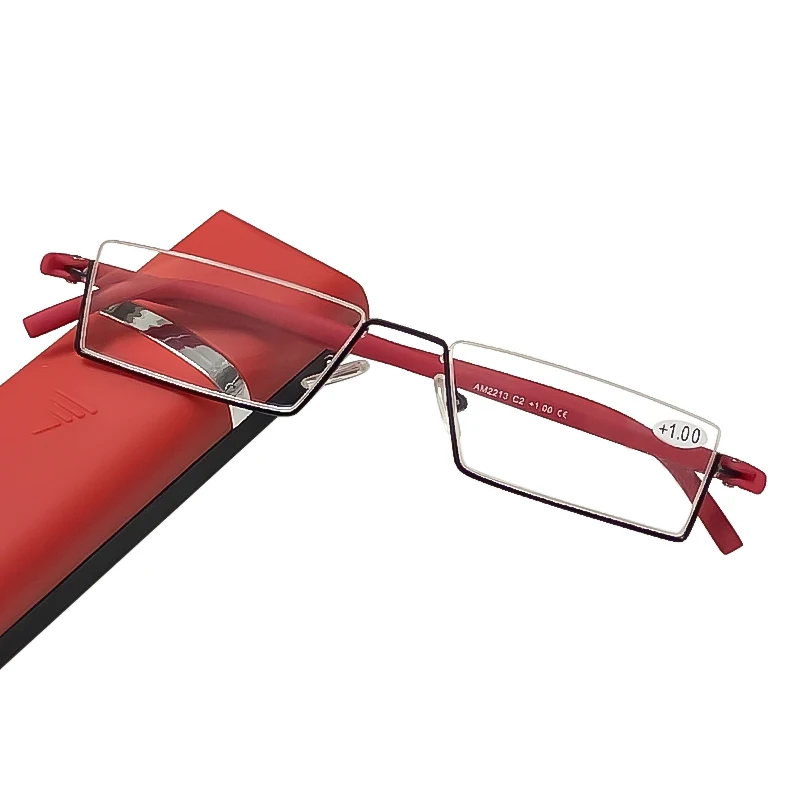 Gafas de lectura flexibles de medio marco con caja para hombres y mujeres, gafas portátiles antiazules, gafas para presbicia Unisex + 1,0 a + 4,0: BLANCO / +100