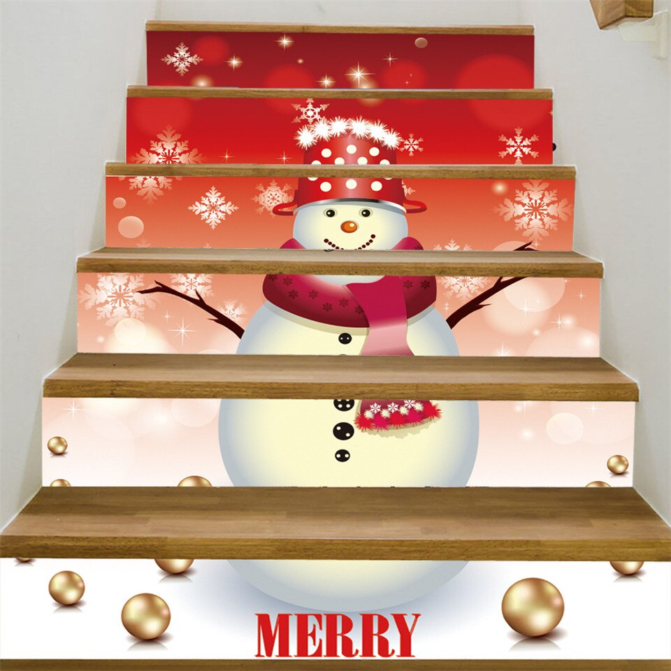 Noël bonhomme de neige escalier décor autocollants PVC étanche escalier affiche auto-adhésif papier peint pour couloir escalier décalcomanies