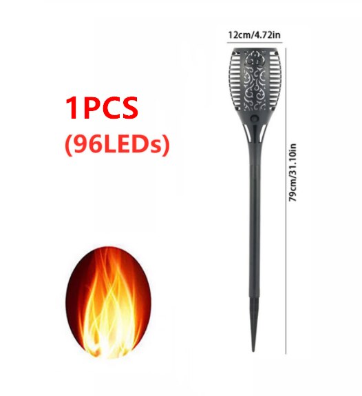 LED Solar Flame Torch Lamp Outdoor Lights Solar Garden Light Flickering Lamp Courtyard Balcony Lawn Path Spotlight: 96LED 1pcs