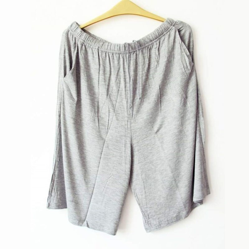 Sommar mysig modal sömnunderdel manlig ren färg casual sömn strandbyxor herr britches shorts skira herrbyxor plus size: Grå / Xl