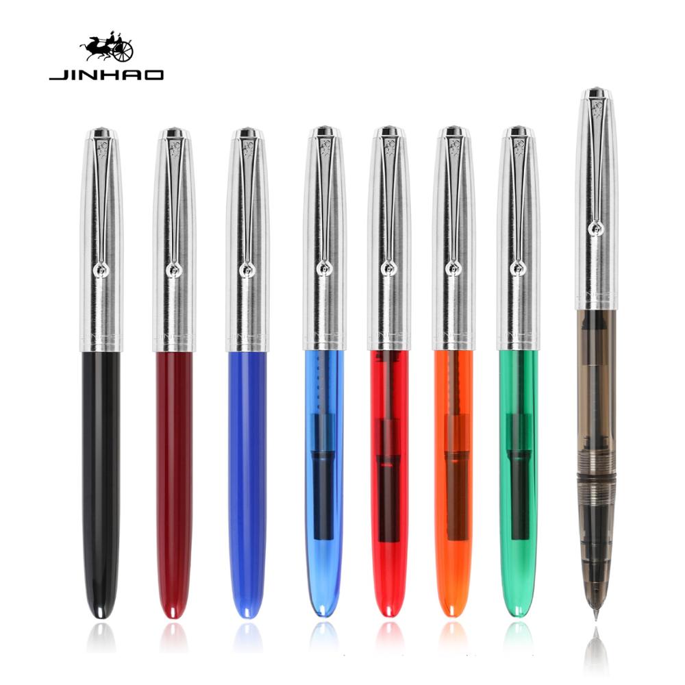 Jinhao Vision Fountain Pen, Steel Metal Cap, Nice Color Transparent Barrel, Fine Nib Office Finance School Student writing A6994