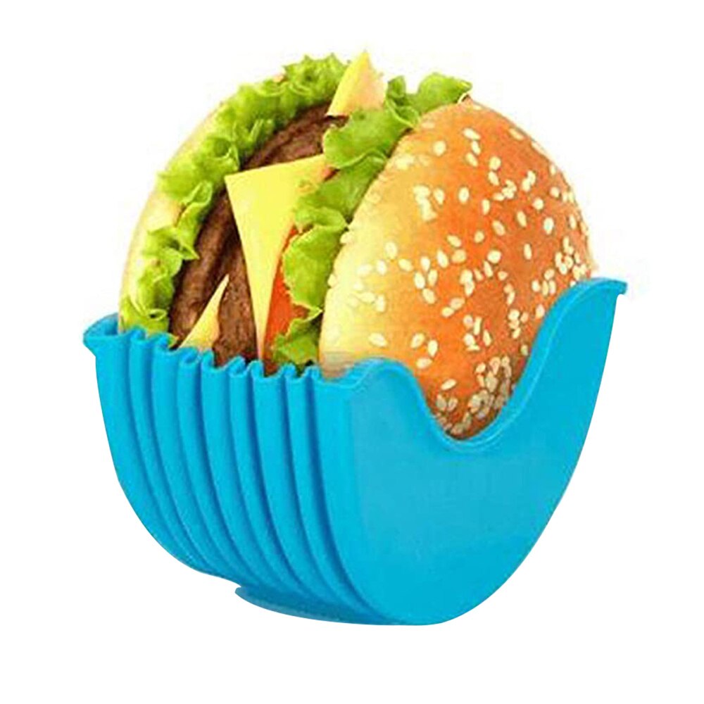Burgerholdere av silikon gjenbrukbare smørbrød holder boks biffpress biffform hamburger bolle skall kjøkkenverktøy bpa-fri oppvask: Blå