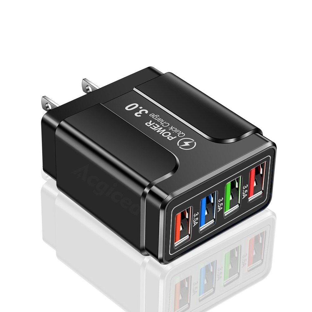 4 USB 5.1A Wall Charger 48W Quick Charge For iPhone 13 12 Mobile Phone Charger Fast Charging Adapter For Xiaomi Huawei Samsung: black US