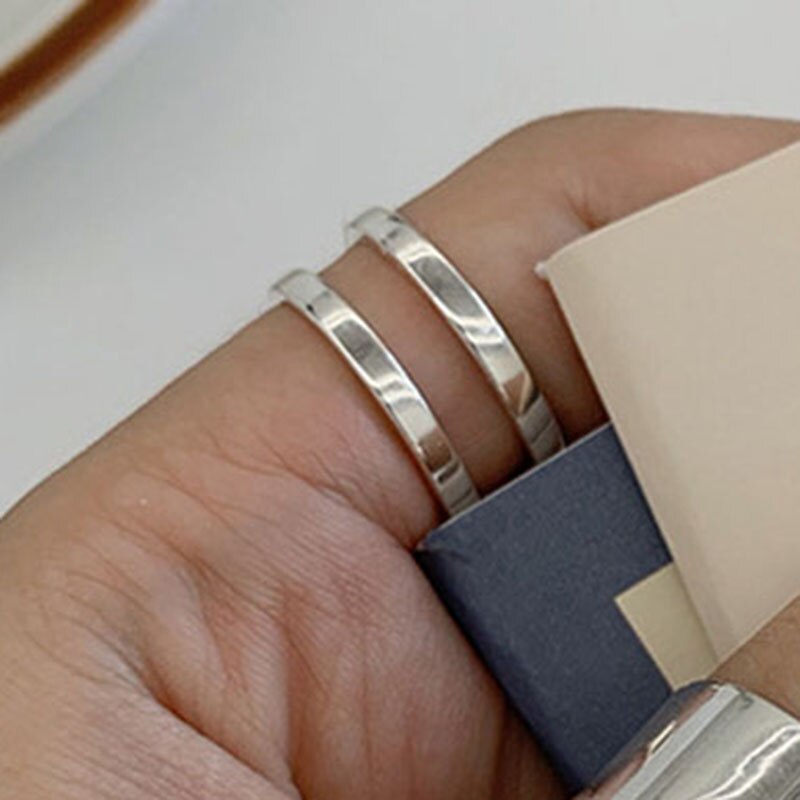 Foxanry 925 Sterling Silver Finger Rings for Women Minimalist Geometric Handmade Width anillos Party Jewelry: Double layer