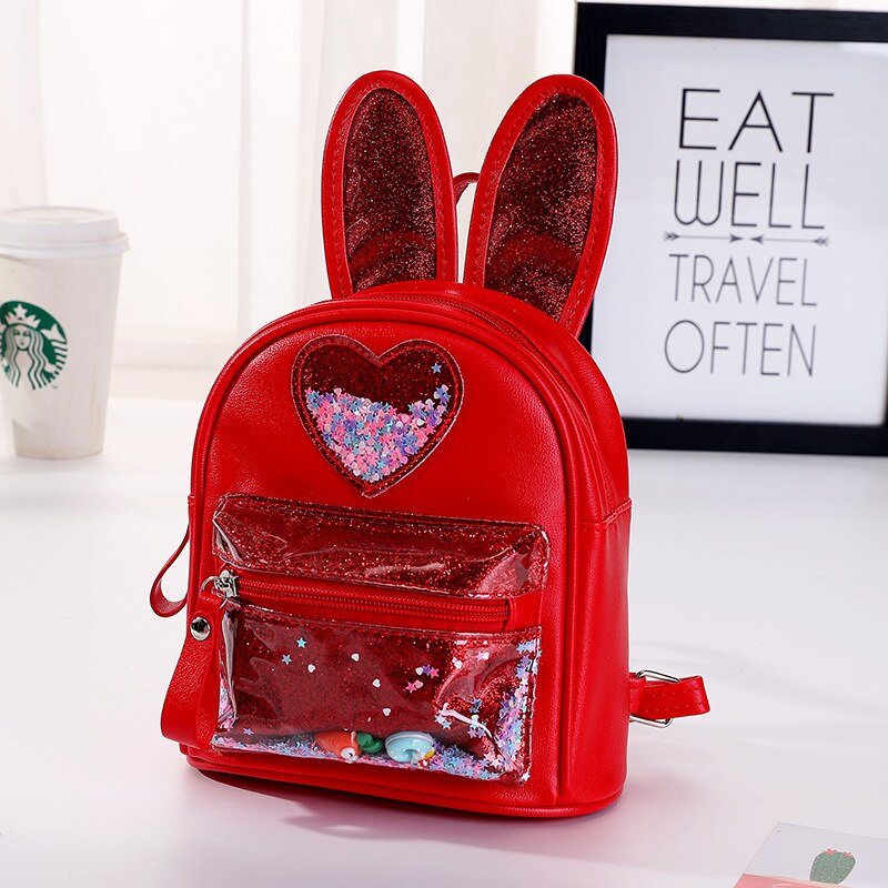 Mini Mochila escolar para niñas pequeñas, bolso escolar de conejo brillante, Kawaii, para la vuelta al colegio: Rojo