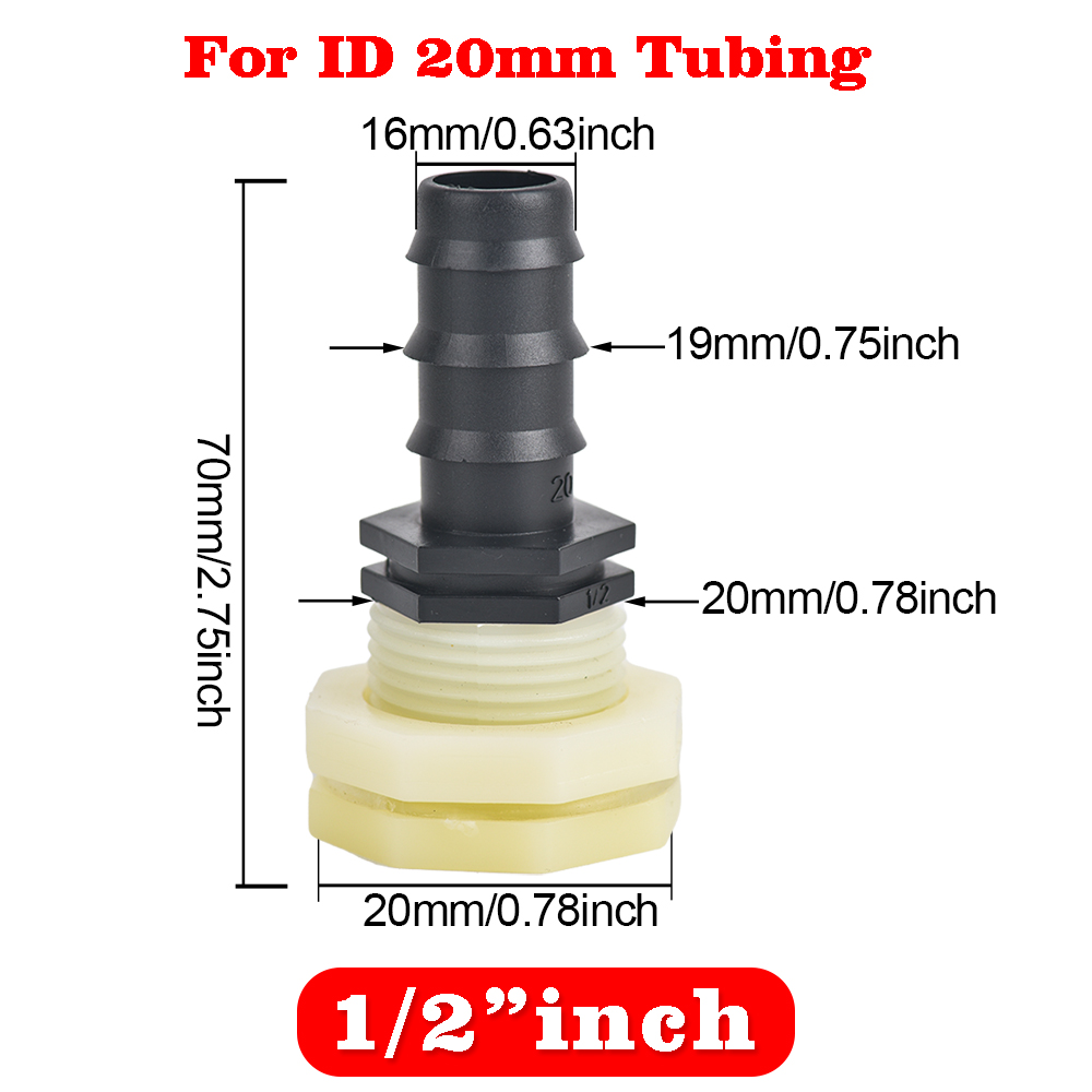 1/2 3/4 Zoll PVC-Schott-Wassertank-Anschluss-Adapter, passend für Stecker, Montage, Entwässerung für Regenfässer, Aquarien: WHITE