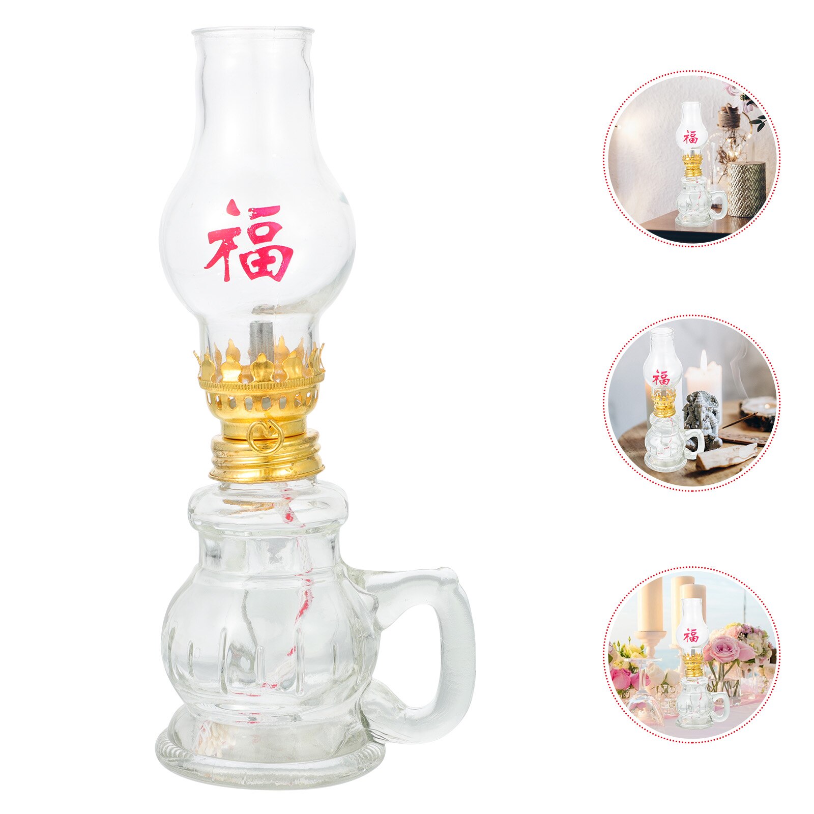Chinese-style Kerosene Lamp Glass Kerosene Oil Lamp Retro Kerosene Oil Light: Blessing
