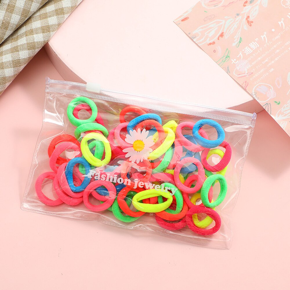 50 st/set baby flickor färgglada nylon små elastiska hårband barn hästsvanshållare gummiband pannband barn håraccessoarer: Ljus flerfärgad