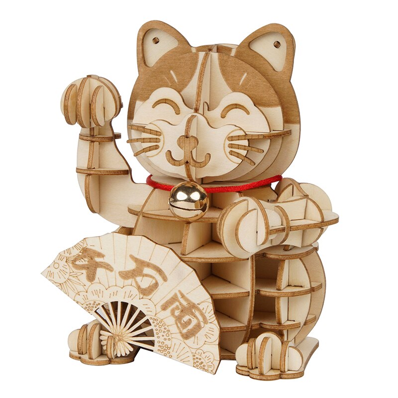 Robotime Lucky Cat Model 3D Houten Puzzel Gamestoys Voor Kinderen Kinderen Meisjes