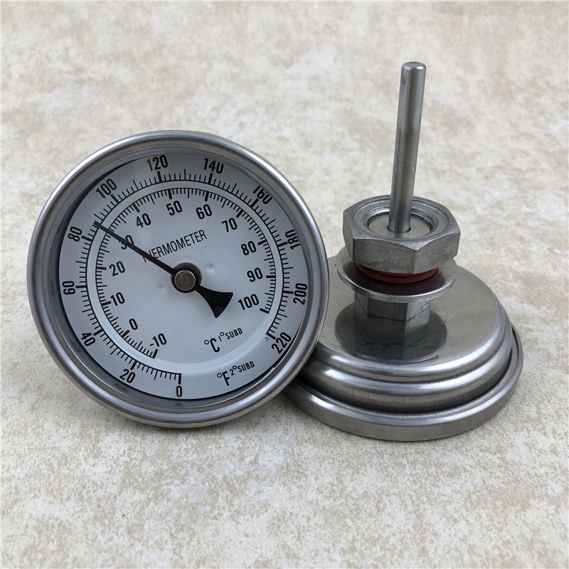 Hjemmebrygget 0 ~ 220f graders øltermometer , 3 " ansigt & 2 " sonde , 1/2 " mnpt, kedel svejsefrit bimetal termometersæt