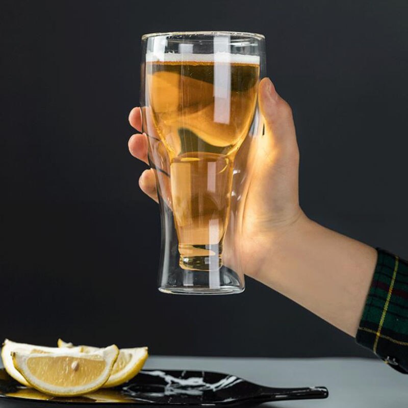 Chope à bière en verre Transparent à Double fond, résistant à la chaleur, verre inversé, pour jus de fruit, thé, eau, Bar, Restaurant