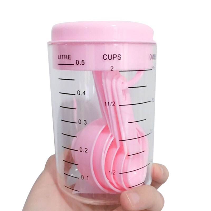 7 Pcs/Set Blue Plastic Measuring Cup Kitchen Measuring Tools Spoons Sets For Kitchen Baking Coffee Graduated Spoons Measuring: Pink