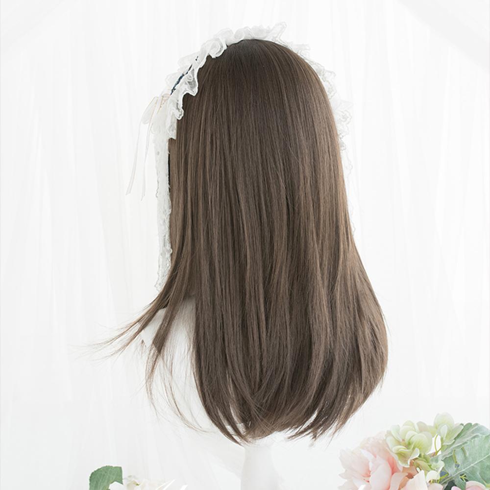 Cosplaymix 51cm lolita japan schattig medium steil haar zwart bruin ombre pony dame feest synthetische cosplay pruik + pet