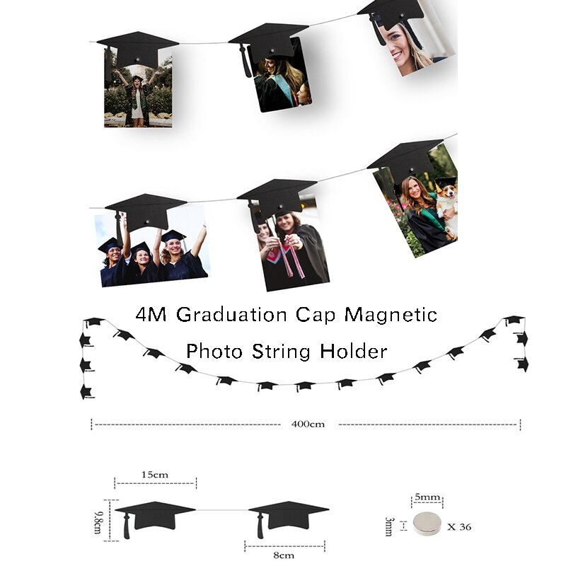 2022 Graduation Congratulation Party Hat Banner Paper Cap Star Garland Wall Hanging for School Congrats Grad Balloons Decoration: Black Cap Strings