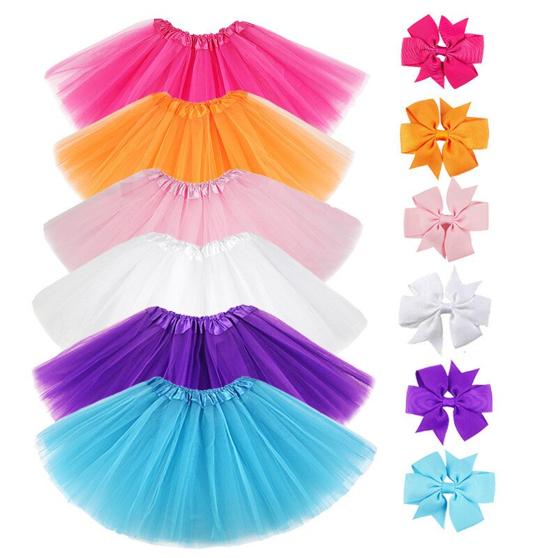 2 Soorten Leuke Meisjes Prinses Partij Kinderkleding Pluizige Tulle Bow Haar Accessoires Tutu Rok + Haar Clip