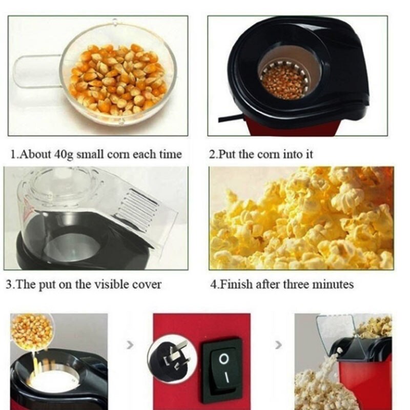 Electric Corn Popcorn Maker Household DIY Automatic Mini Air Popcorn Making Machine 1200W 110V 220V Home Kitchen Kids