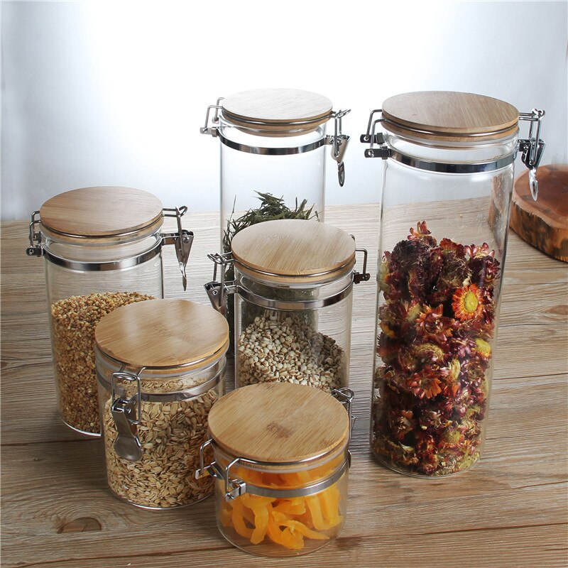 Kreative Glas Luft Engen Lebensmittel Container Gläser mit Deckel Speisekammer Veranstalter Gewürz Container Pojemniki Kuchenne Kleine Container AC50CN