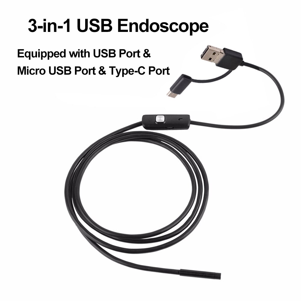 Cámara boroscopio endoscopio Industrial 3 en 1 integrada 6 LEDs IP67 endoscopio USB tipo C resistente al agua para teléfonos inteligentes Android/PC