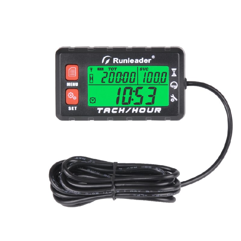 Inductive Tachometer Engine Hour Meter Gauge Alert RPM Backlit Resettable for Boat Motorcycle ATV Lawn Mower: Red