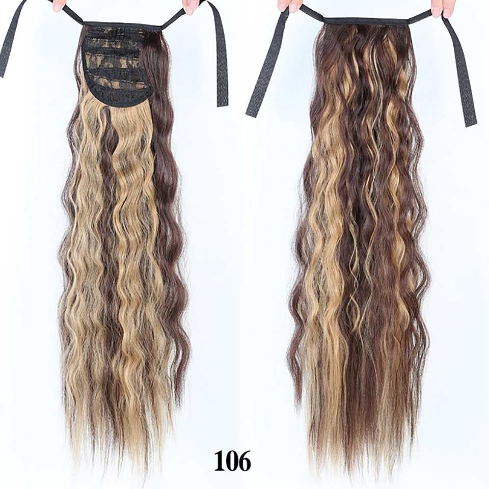 Talang lang corn culry sort hestehale til kvinder varmebestandig syntetisk snøre lang hestehale klips i hair extensions: 106 / 22 inches