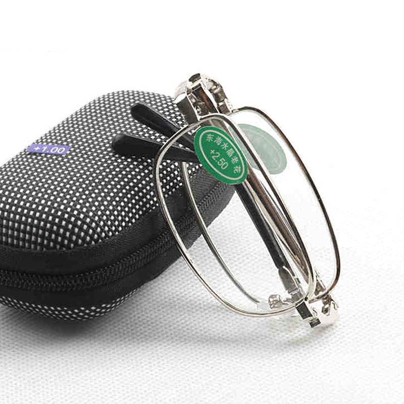 Gafas de lectura plegables para hombre y mujer, lentes de lectura portátiles con estuche, lentes de aumento para presbicia, Lentes de vidrio de