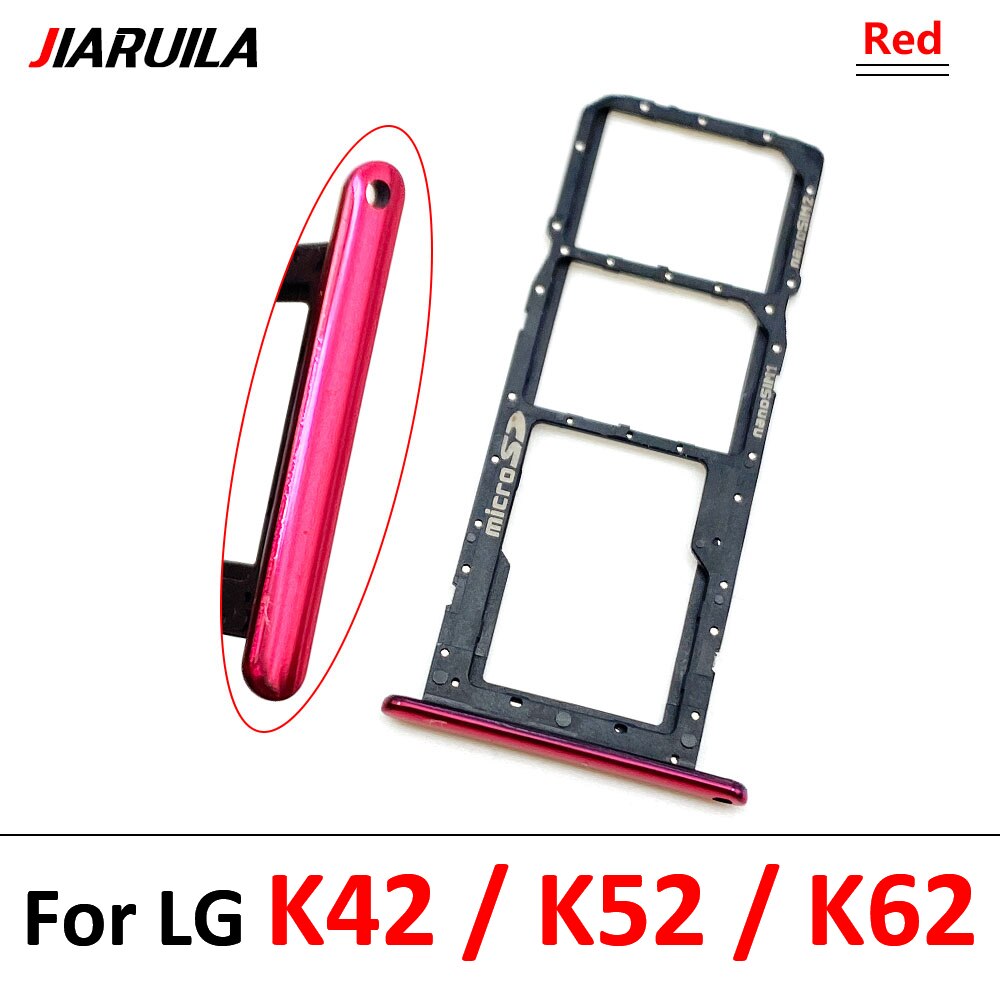 Original Micro Nano SIM Card Holder Tray chip slot drawer Holder Adapter Socket For LG K22 K42 K52 K41S K51 K61 K62: K42 K52 K62 Red