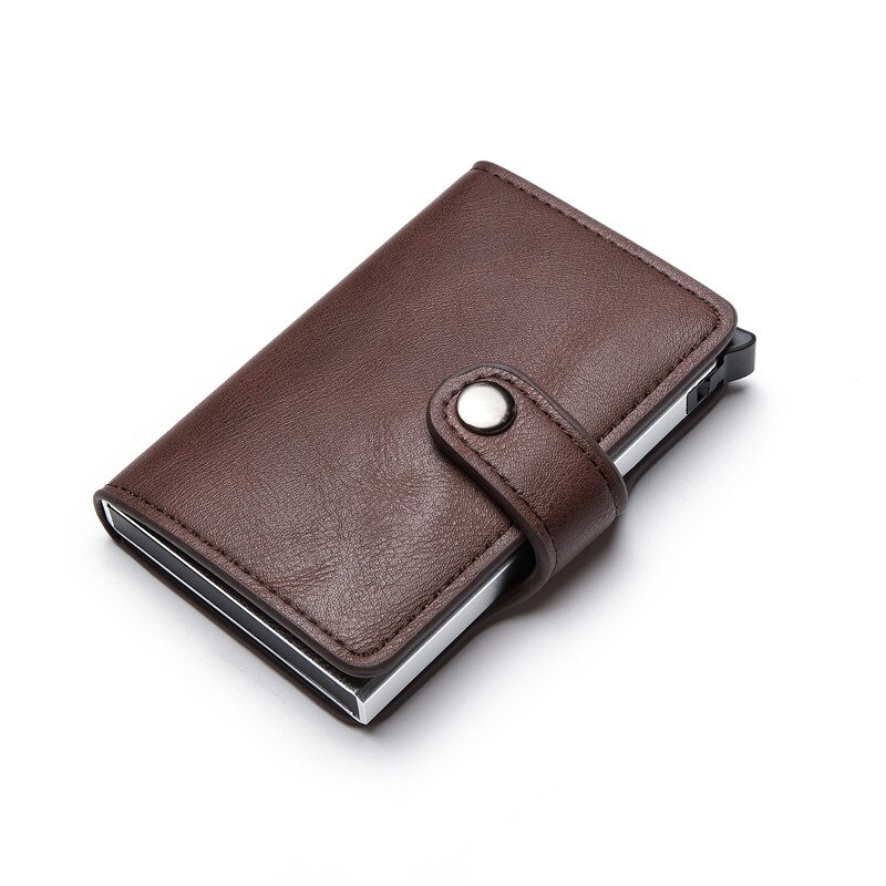 Zovyvol hasp pu leren casual kaarthouder beschermer slimme portemonnee metalen rfid aluminium doos slanke mannen vrouwen kaarthouder: Koffie  ym015