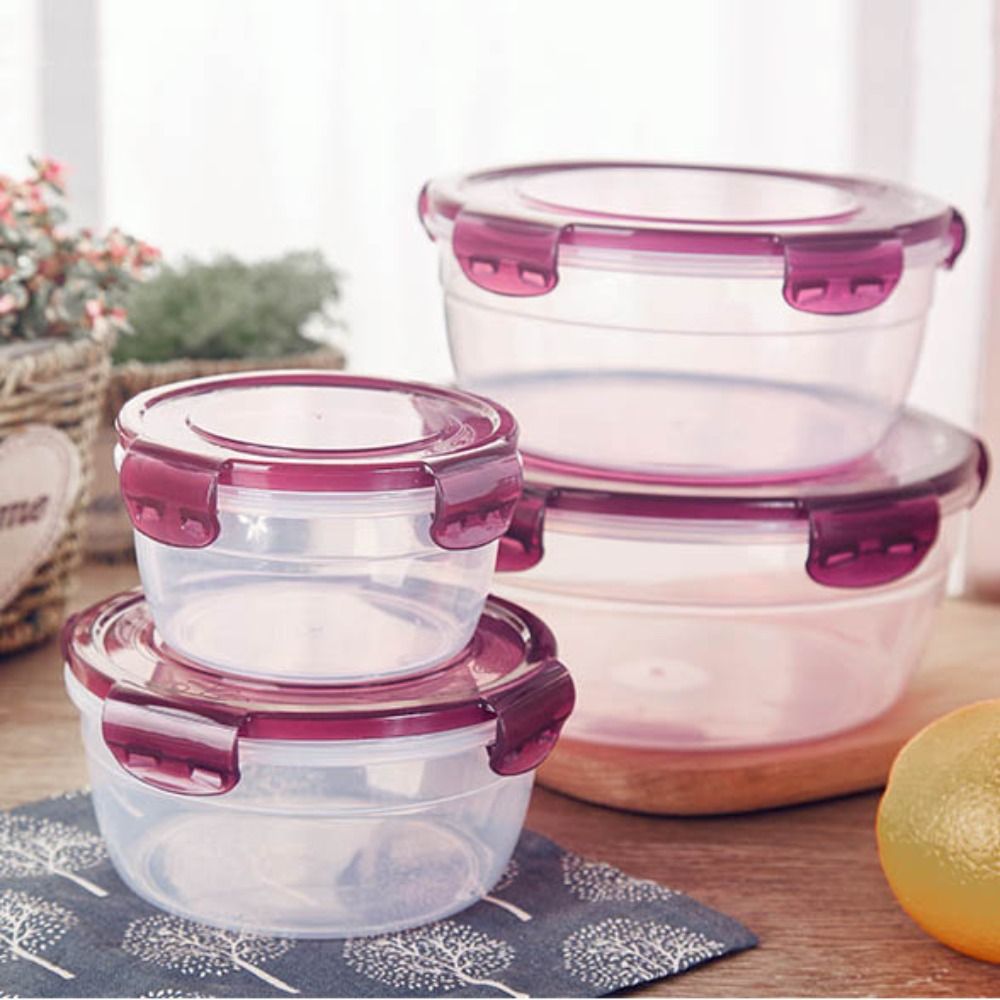 Boîte de rangement ronde en plastique avec couvercle, bac à légumes transparent empilable, scellé, rectangulaire, beaucoup, sûr, 1/4 pièces