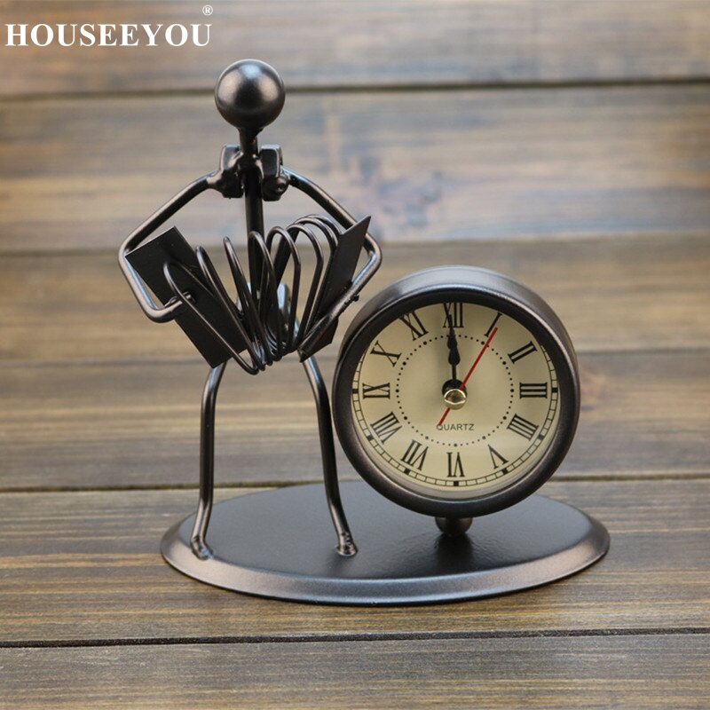 Small Alarm Clock Iron Stainless Steel Personality Retro Table Bedroom Horloge Home Decoration