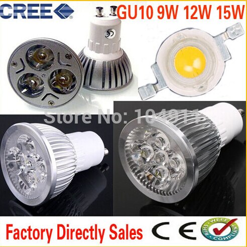 Super Bright 9W 12W 15W GU10 LED Bulbs Light 110V 220V Dimmable Led Spotlights Warm/Cool White GU 10 base LED downlight