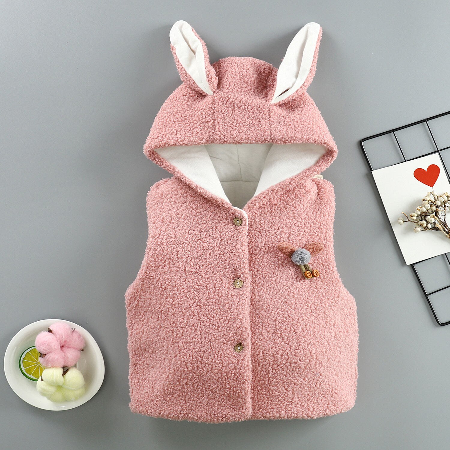 Baby girls vest for autumn and winter children's vest outer wear thick quilted vest girls warm waistcoat Cartoon bunny: pink / 80