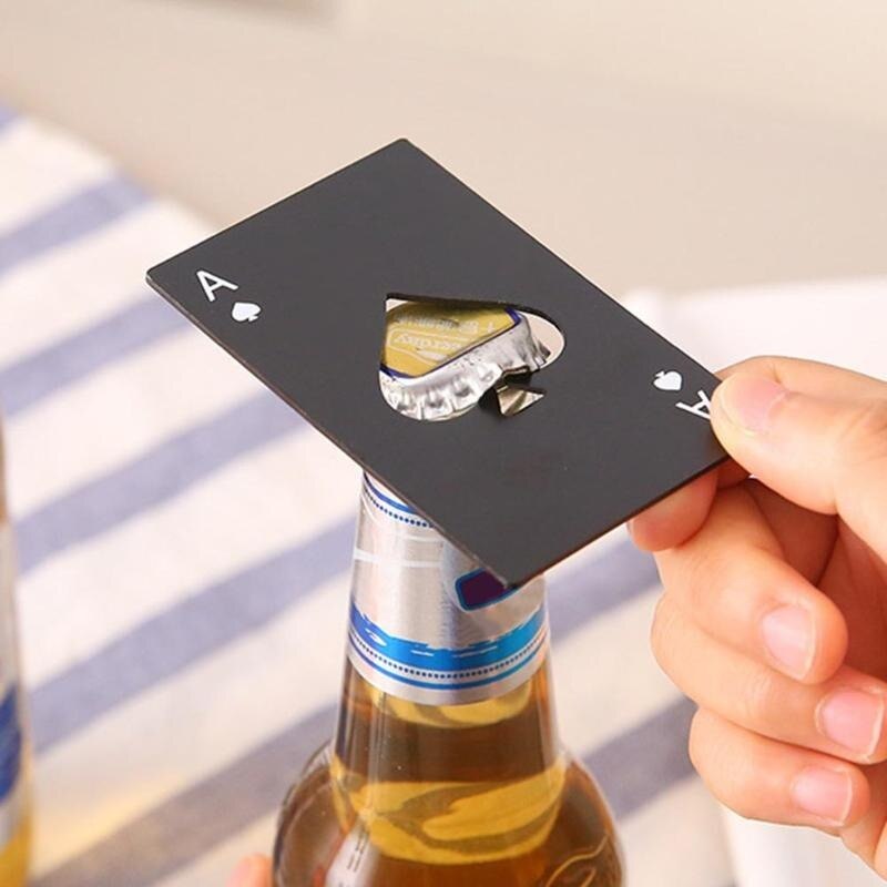 1 stk poker multiværktøj øl oplukker spillekort spar es poker flaske rustfri stjæle åbner værktøj multifunktion lomme pung