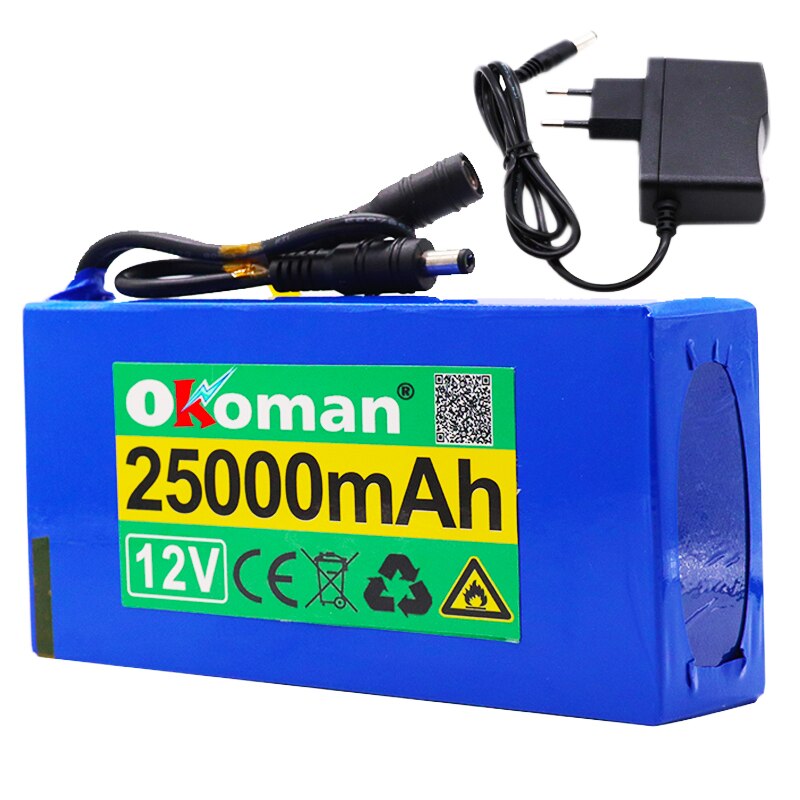 Super Rechargeable Portable Lithium-ion Battery DC 12V 25000mAh With EU Plug 12.6v 25Ah battery pack+charger