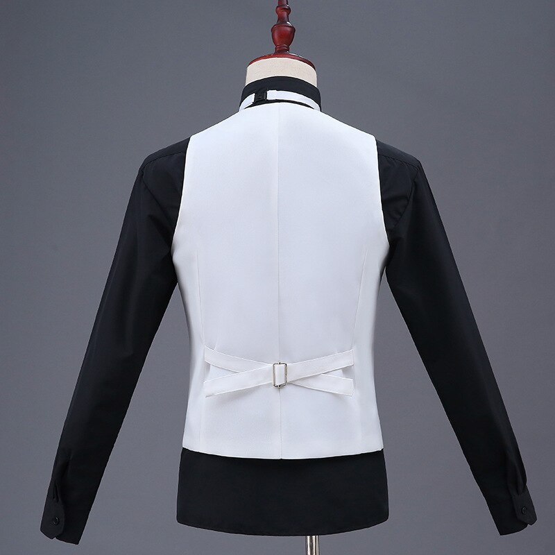 Gilet blanc décontracté pour homme, Gilet de travail, coupe cintrée, col en U, rétro, solide, de mariage